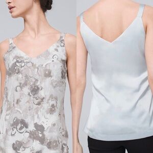 White House Black Market | Blue/Grey Floral Reversible Dual Neck Cami Sz Large
